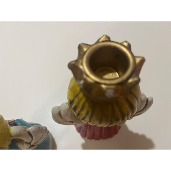 2 Homco  Angel Candleholders Red & Blue Dresses, Gold Crowns with Jewels 60-70's - Picture 9 of 11